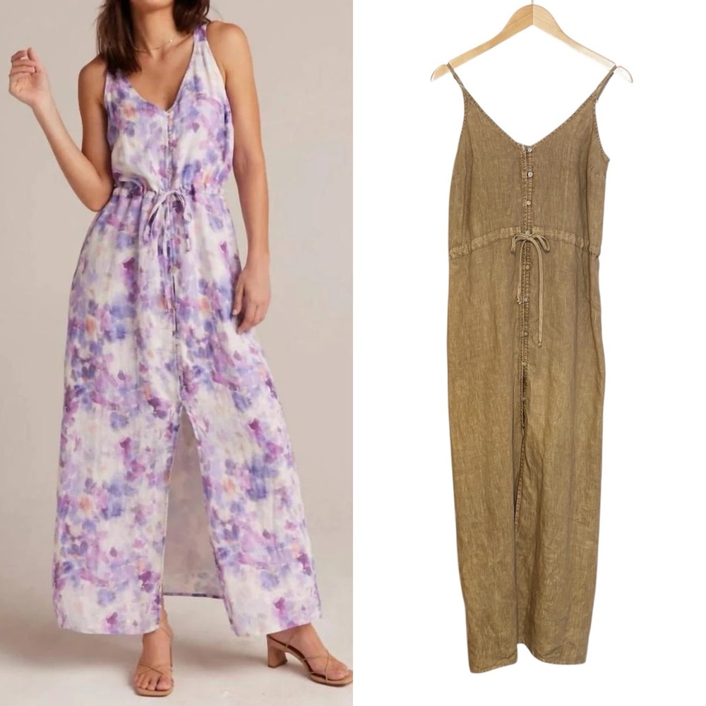 Bella Dahl 100% Linen Button Front Midi‎ Dress Tan size XS